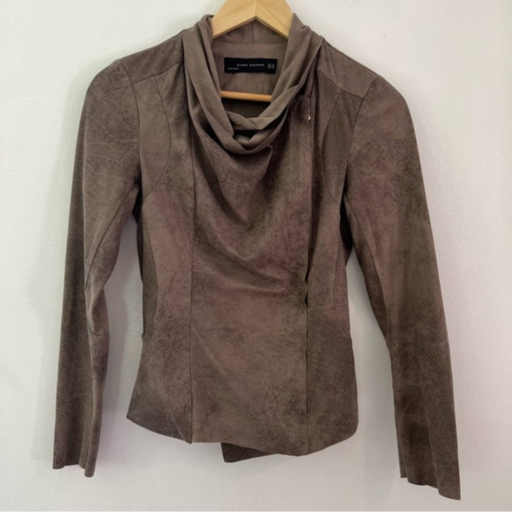 Zara Tan / Brown Waterfall Faux Suede Leather‎ Jacket